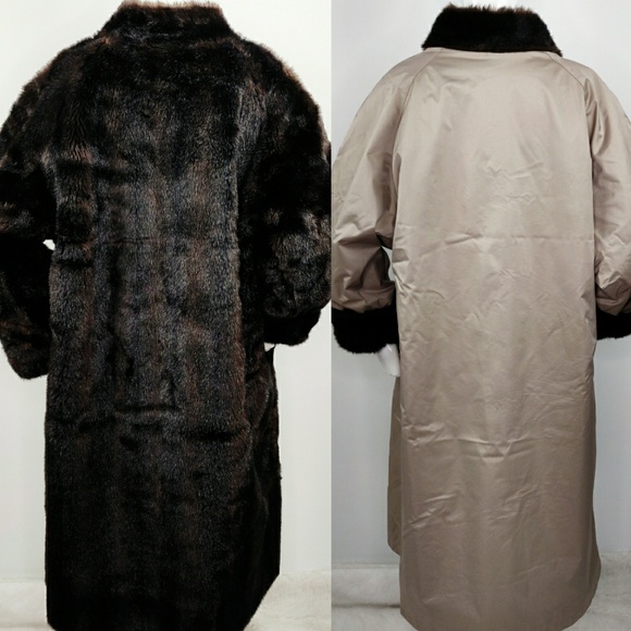Vintage Faux Fur Reversible Trench Coat Mink Tan - Picture 3 of 8